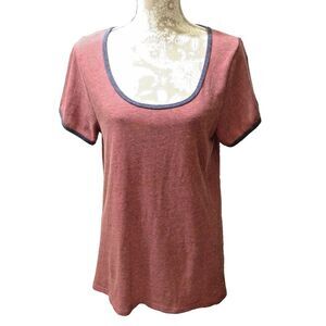 Lularoe Top Simply Comfortable Womens Size M Hi‎ Low Shirt Pink Purple Trim